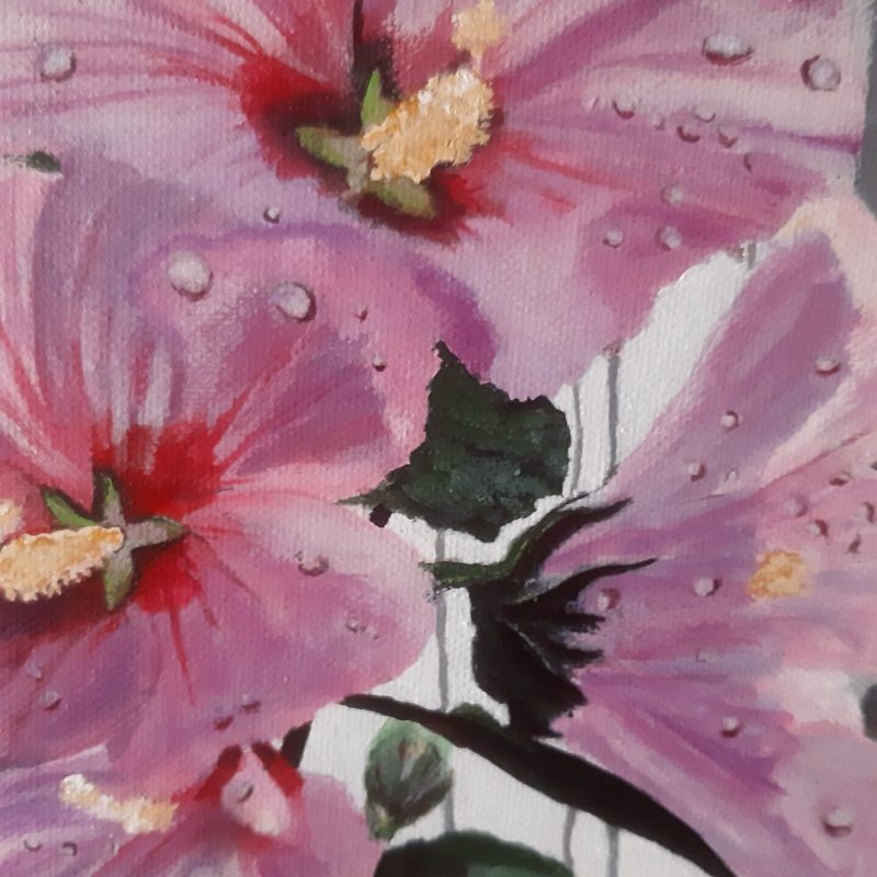 pink hibiscus flower painting for the living room